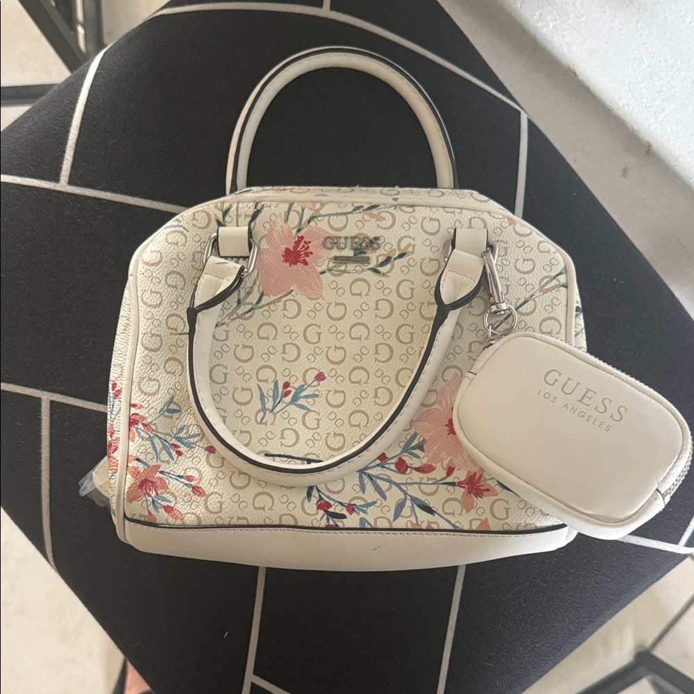 Guess Cream and Pink Floral Satchel